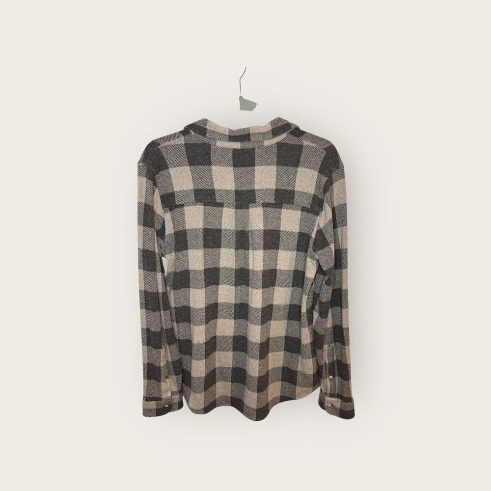 Faherty Women’s Tan Charcoal Buffalo Check Legend Sweater Shirt Size Medium - Picture 5 of 9